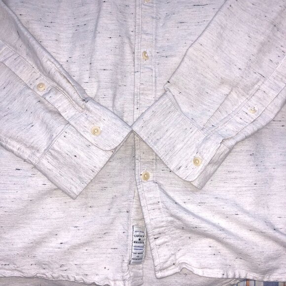 Lucky Brand Shirt Mens XXL Ivory Black Fleck Nep One Pocket Bay Street READ - Picture 7 of 9